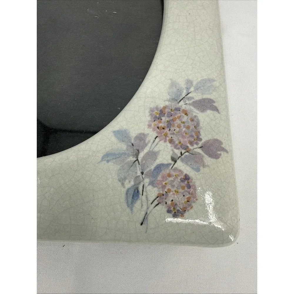 VTG‎ Ceramic Porcelain Floral Oval Picture Frame 9x6 Cottagecore Crackle Glaze